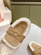 Miu Mule Half Fur Khaki Suede