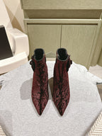 CC Ankle Boots 85mm Brown Red Rough Velvet Fabric