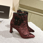 CC Ankle Boots 85mm Brown Red Rough Velvet Fabric