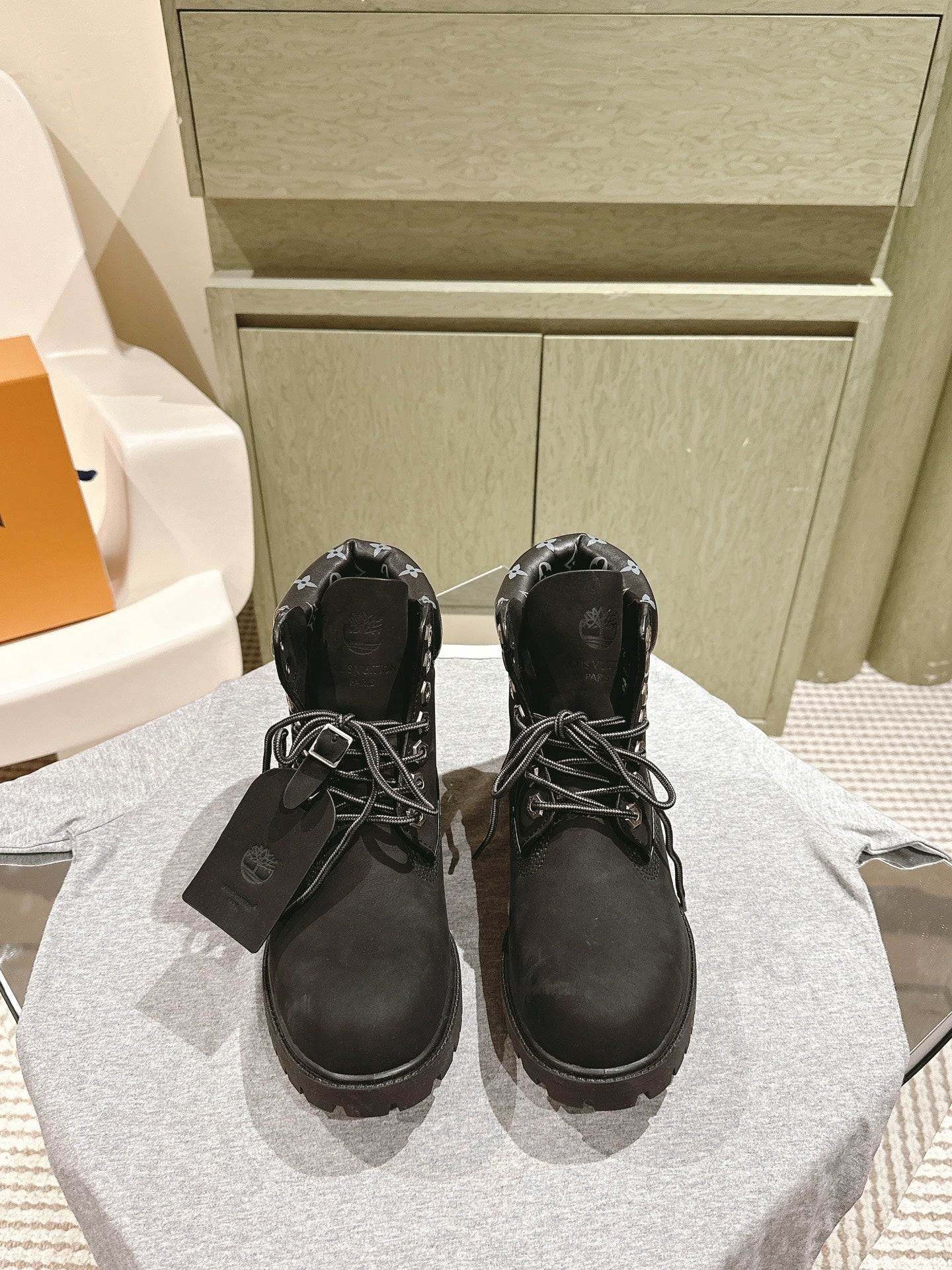 LV x Timberland 6in Ankle Boot 50mm Black Suede & Monogram Canvas 450427