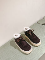 Miu Ankle Boots Brown Earth Fleece Lining Suede