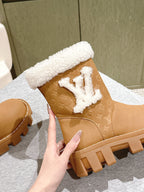 ANKLE BOOTS IN BRONZE BROWN EMBOSSED CALFSKIN AND WHITE SHEARLING