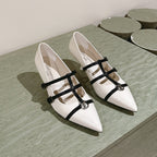 HIGH PUMP 45MM IN WHITE CALFSKIN WITH BLACK STRAPS