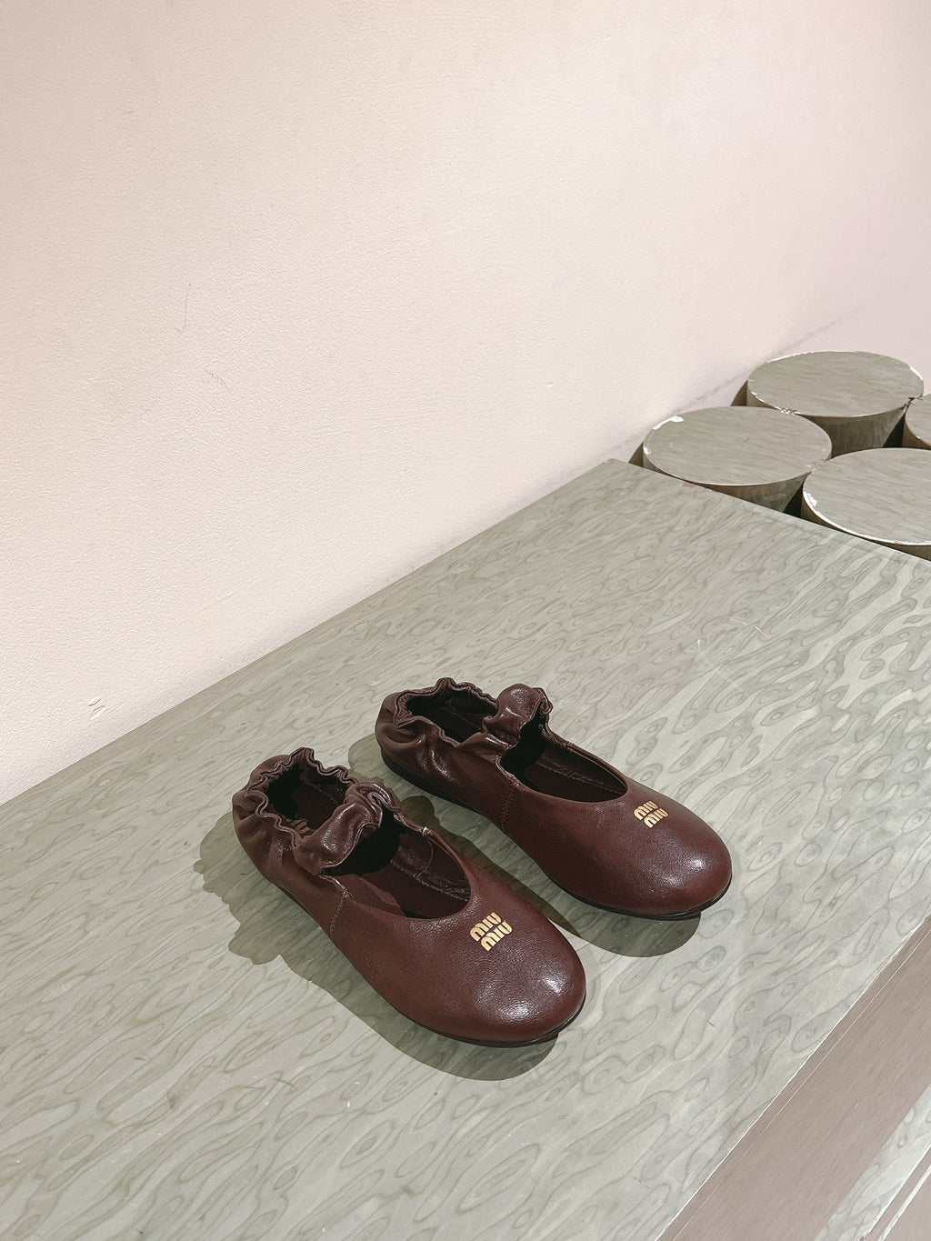 Miu Ruches Ballet Flat Brown Lambskin 445667