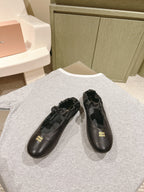 Miu Ruches Ballet Flat Black Lambskin 445668