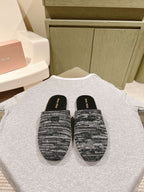 Miu Slide Black mix White Wool Cowhide 445672