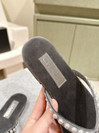 CC 25ss Pearl Thong Sandal Black Mix Grey Velvet 461640