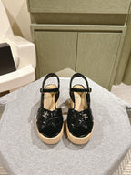 CC 25ss Espadrille Sandals 85mm Black Quited Sheepskin 462242