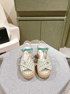 CC 25ss Espadrille Sandals 85mm Greenish-Blue Colorful Tweed Cowhide 462245