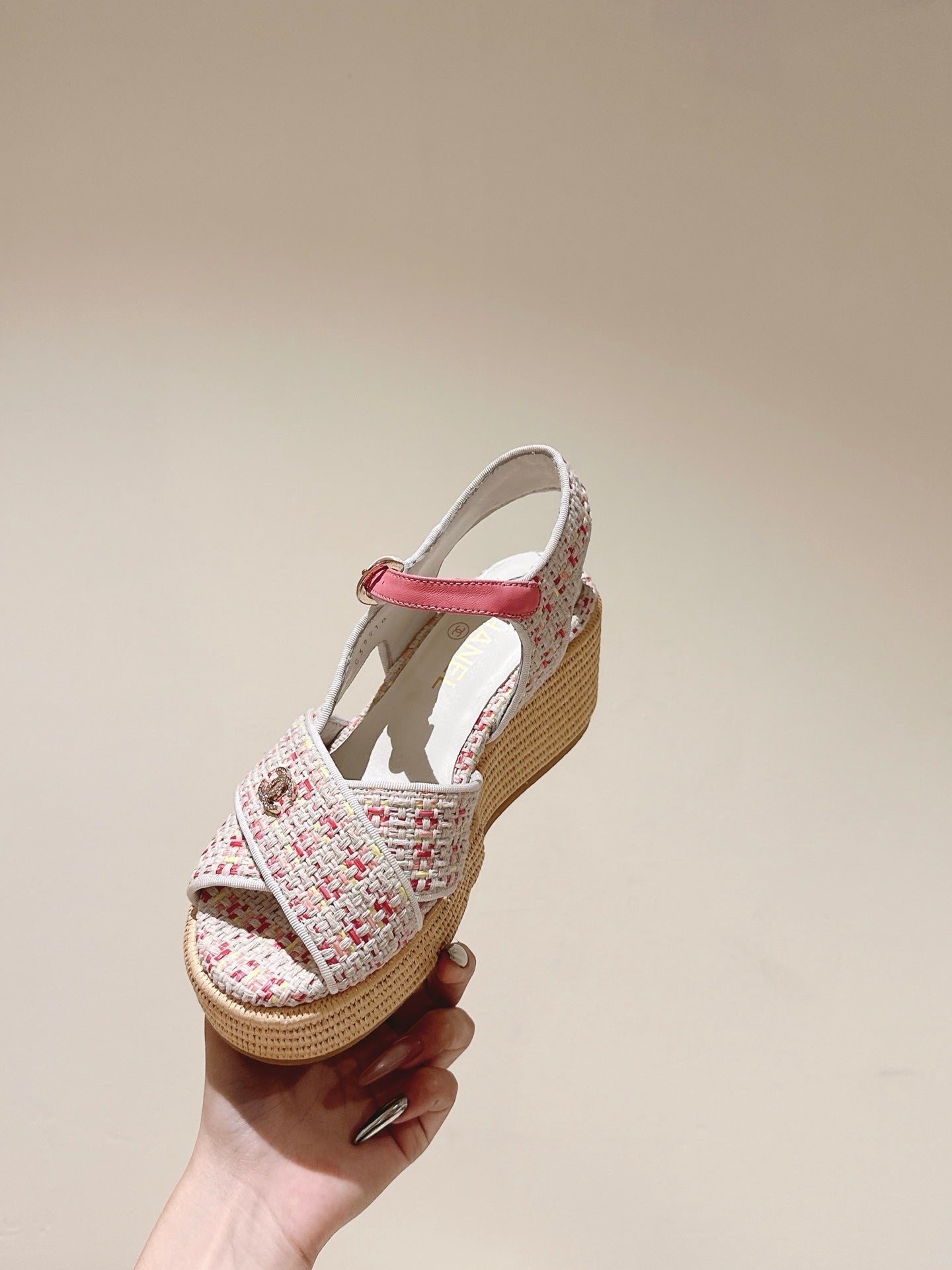 CC 25ss Espadrille Sandals 85mm Pink Colorful Tweed Cowhide 462247