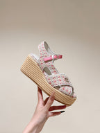 CC 25ss Espadrille Sandals 85mm Pink Colorful Tweed Cowhide 462247