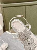 RC 25 Flat Sole Flower Thong White Silk Rhinestones 268063