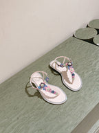 RC 25 Thong Multicolor Flower Flat Sole Light Pink Silk Rhinestones 268067