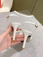 RC 25C Slingback Diamond High Heel 8cm White Silk Rhinestones 268078