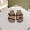 The Row Hugh Slides Brown Cowhide Rubber 451283