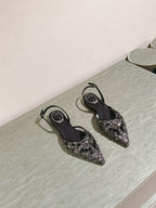 RC 25 Diamond Lace High Heeled Sandals Black Sheepskin 268055