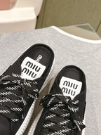 Miu Miu Biscuit Shoes Platform Mules Black Denim Canvas 532872