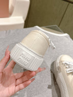 Miu Miu Biscuit Shoes Chunky Sneakers Cream Denim Canvas 532875