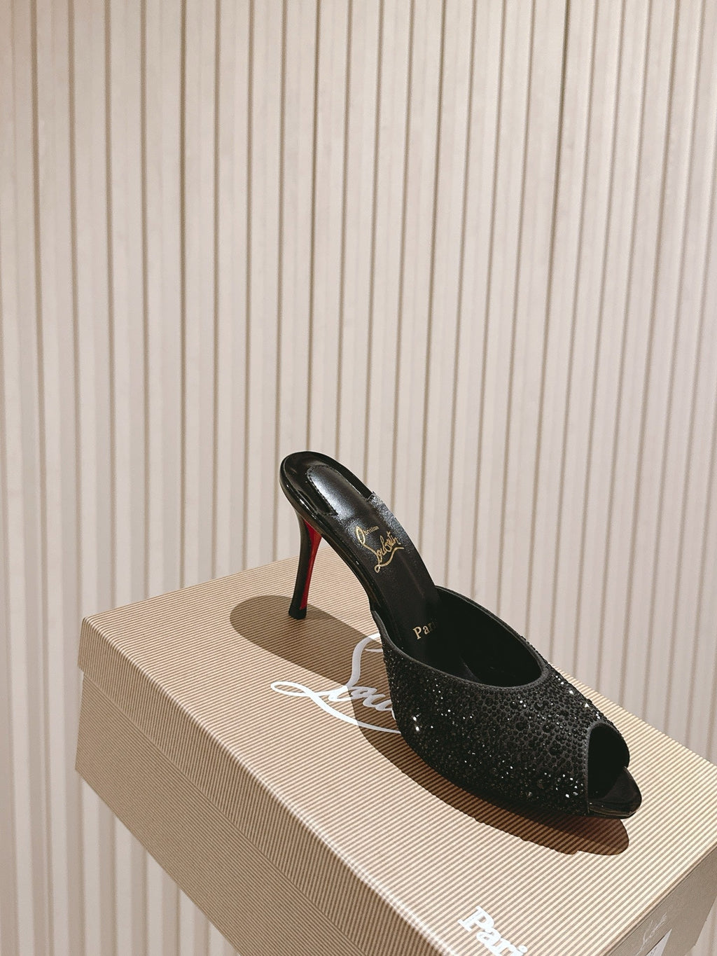 CL 25s Me Dolly Sandal Mule Heel Pump 85mm Black Sheepskin 446686