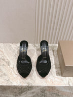 CL 25s Me Dolly Sandal Mule Heel Pump 85mm Black Sheepskin 446686