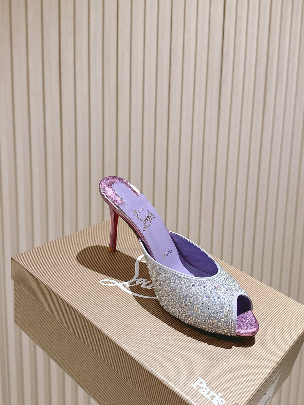 CL 25s Me Dolly Sandal Mule Heel Pump 85mm Light Purple Sheepskin 446687