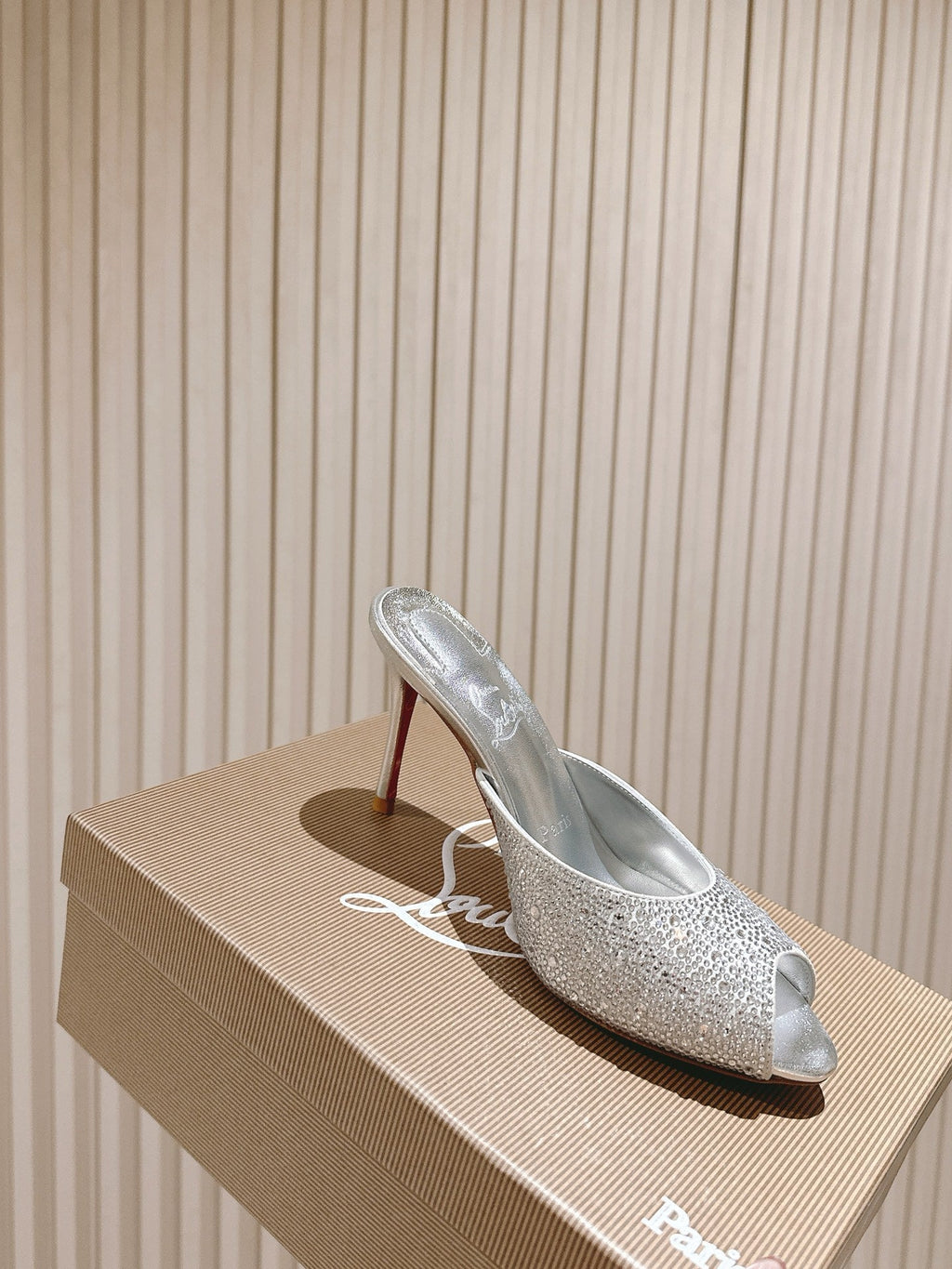 CL 25s Me Dolly Sandal Mule Heel Pump 85mm Sliver Sheepskin 446688