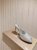 CL 25s Me Dolly Sandal Mule Heel Pump 85mm Sliver Sheepskin 446688