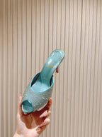 CL 25s Me Dolly Sandal Mule Heel Pump 85mm Blue Sheepskin 446689