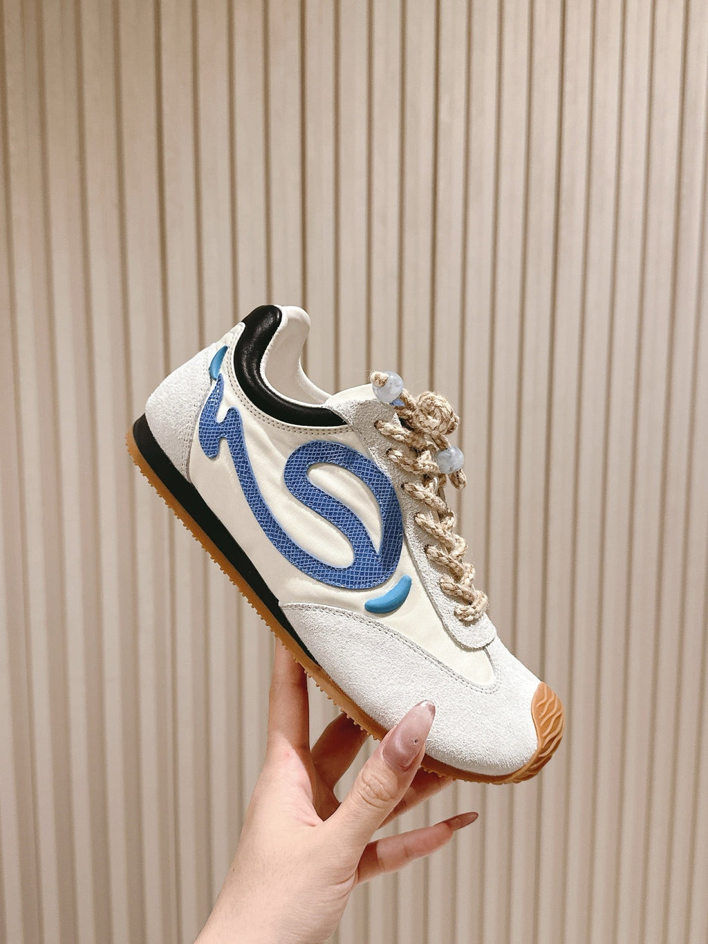 Loewe 2025 Paula's Ibiza Flow Runner Sneaker Ivory Blue Suede Leather 556048