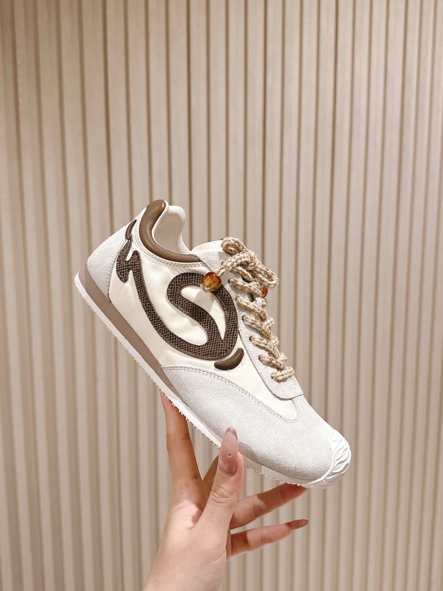 Loewe 2025 Paula's Ibiza Flow Runner Sneaker Ivory Brown Suede Leather 556049