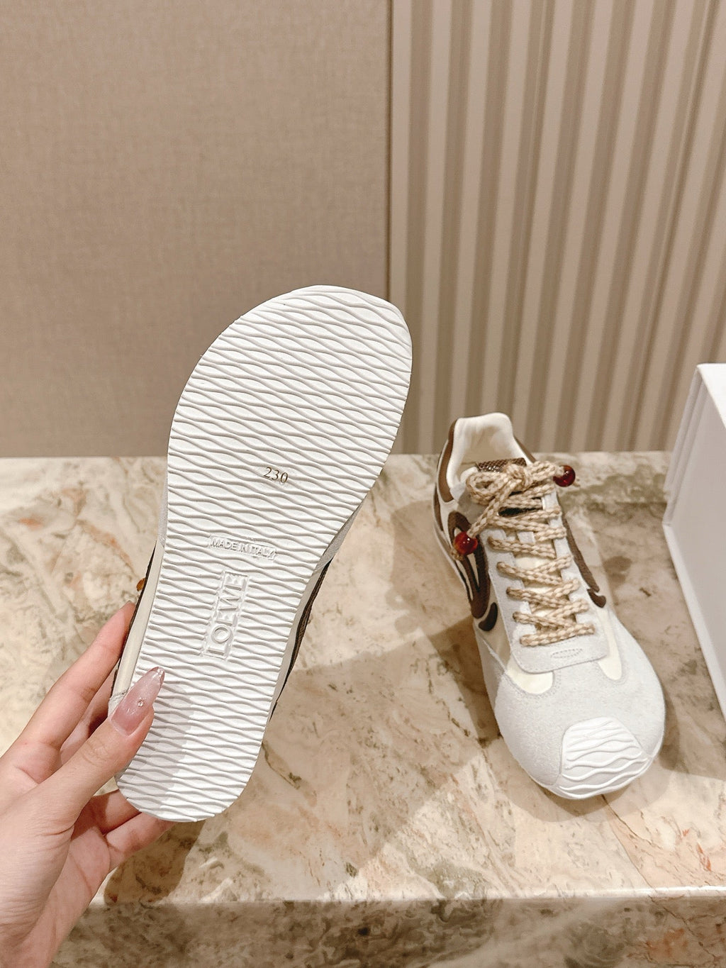 Loewe 2025 Paula's Ibiza Flow Runner Sneaker Ivory Brown Suede Leather 556049