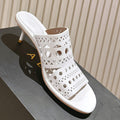 Alaia 2025 Vienne Cutout Kitten-Heel Slide Sandals White Leather 293650