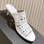 Alaia 2025 Vienne Cutout Kitten-Heel Slide Sandals White Leather 293650