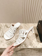 Alaia 2025 Vienne Cutout Kitten-Heel Slide Sandals White Leather 293650