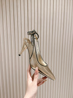 Miu Mordoré Pointed Toe Slingback Pumps 85mm Light Gold Cowhide Sheepskin 445789
