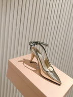 Miu Mordoré Pointed Toe Slingback Pumps 85mm Light Gold Cowhide Sheepskin 445789