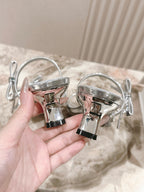 Loewe 25 Petal Bow Sandals Silver Cowhide PVC
