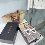 Alaia 25 Laminated Fishnet Ballet Flats White Lambskin 576442