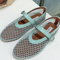 Alaia 25 Laminated Fishnet Ballet Flats Lagoon Green Lambskin 677172