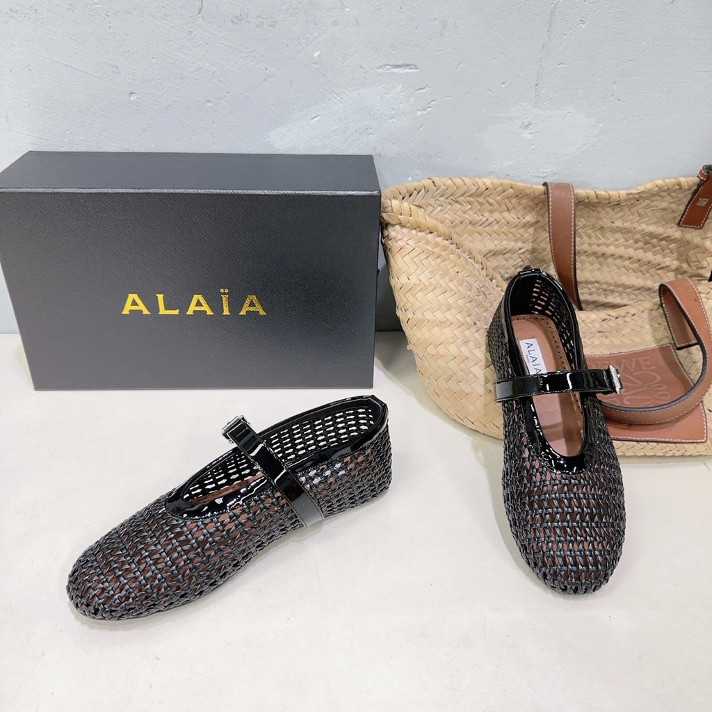 Alaia 25 Marry Janes Ballet Flats Black Wool Sheepskin 300453