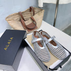 Alaia 25 Marry Janes Ballet Flats Silver Wool Sheepskin 300457