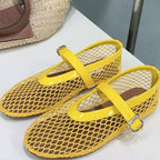 Alaia 25 Laminated Fishnet Ballet Flats Yellow Lambskin 300470