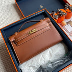 HM Kelly Pochette 22cm Dark Brown Swift Gold Hardware
