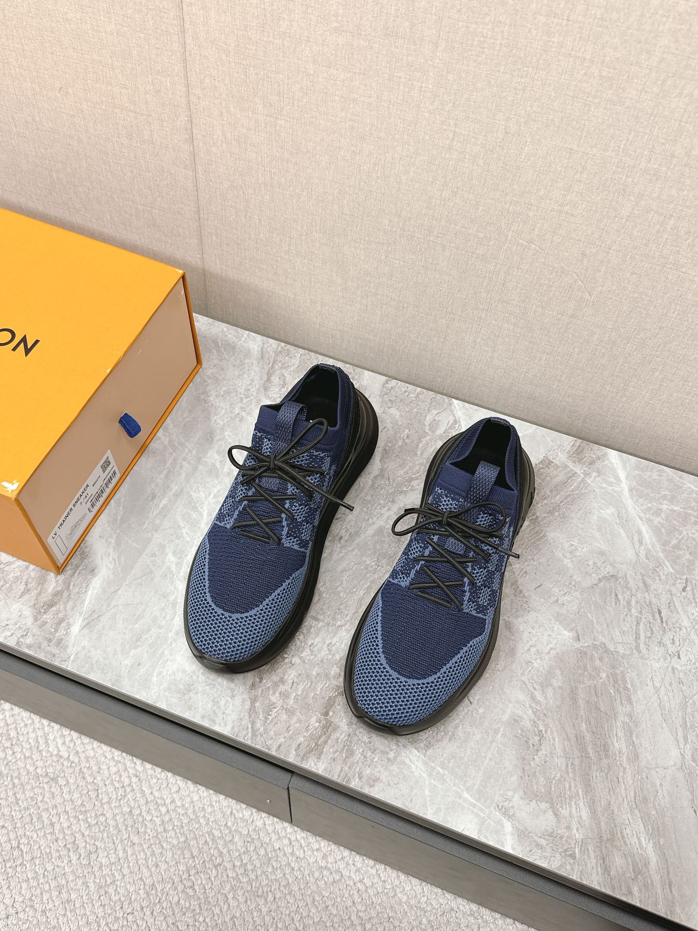 SNEAKERS IN MIDNIGHT BLUE DAMIER ELASTIC FABRIC