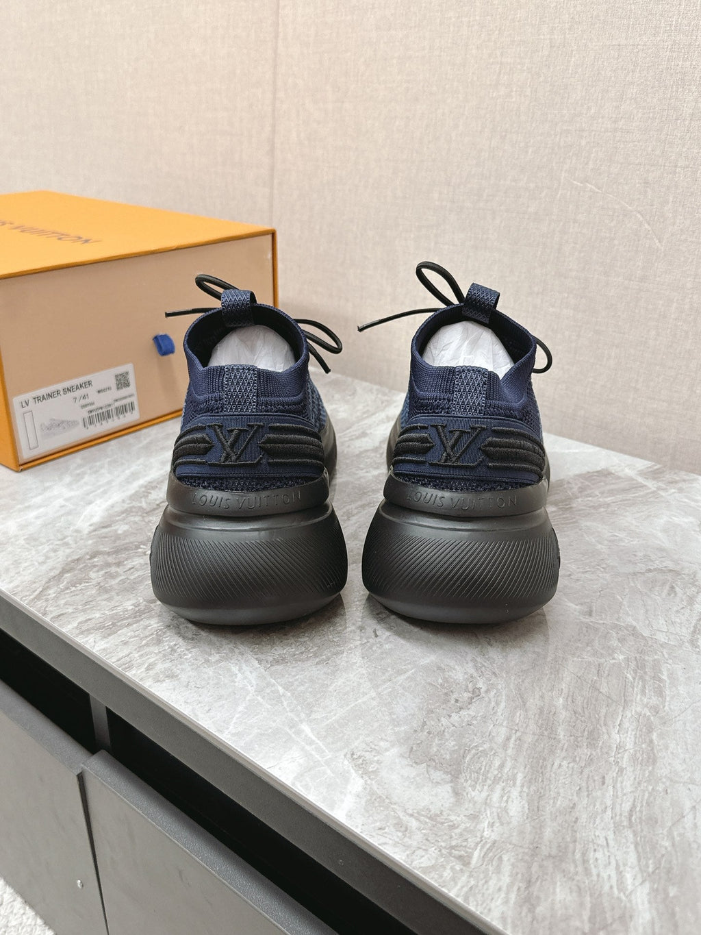 SNEAKERS IN MIDNIGHT BLUE DAMIER ELASTIC FABRIC