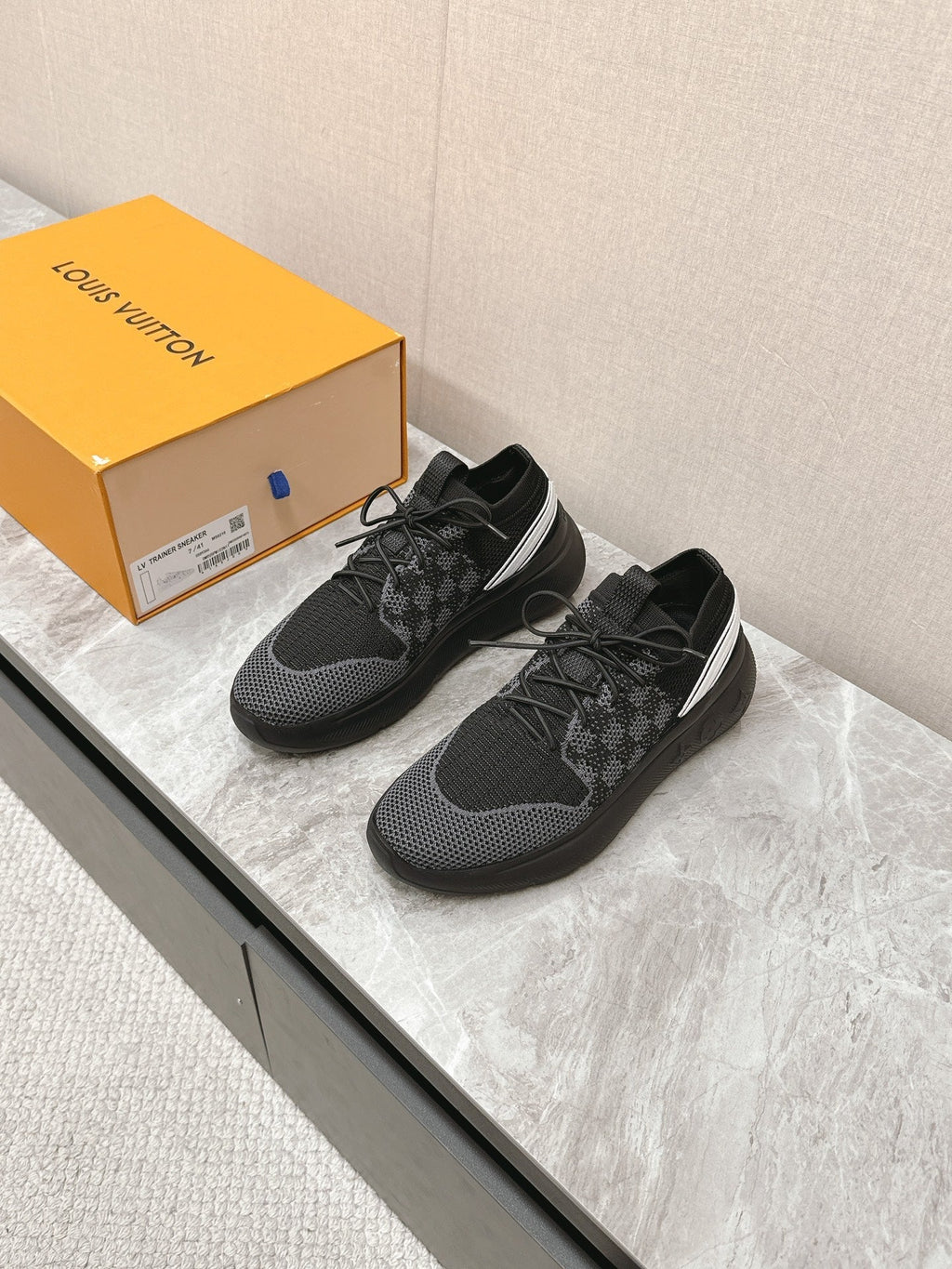SNEAKERS IN BLACK DAMIER ELASTIC FABRIC