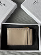 TRIOMPHE Zipped Card Holder Modern Taupe Cowhide Leather