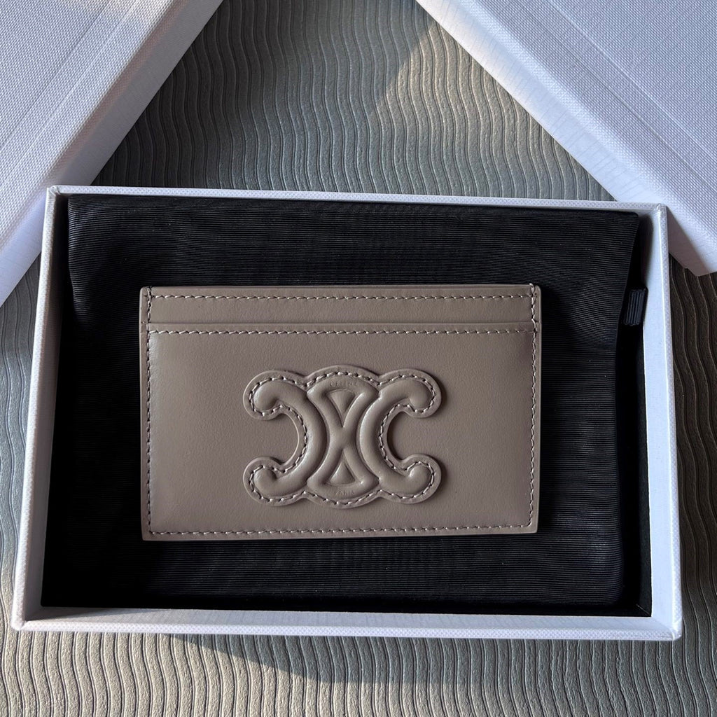 TRIOMPHE 10B703 Card Holder Modern Taupe Cowhide Leather