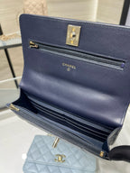 cc 25S Woc Top Handle 19cm Dark Blue Grained Calfskin Light Gold Hardware