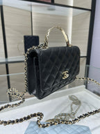 cc 25S Woc Top Handle 19cm Black Grained Calfskin Light Gold Hardware